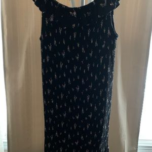Black floral ribbed stretchy form fitting dress